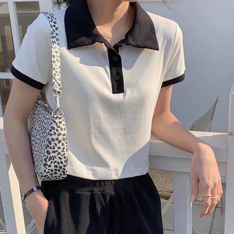Áo PoLo Croptop Phối Viền Nút Gài Tay Ngắn Đơn Giản Thời Trang Cho Nữ Của SANMAY- A0006