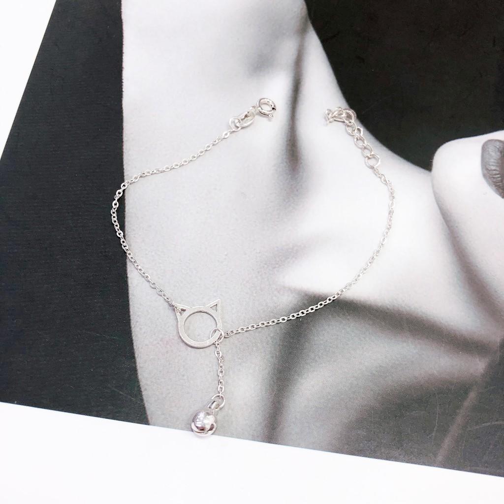 Lắc Tay Bạc S99 CaoBac Silver Mặt Mèo Dây Xích Xinh Xắn Cho Nữ