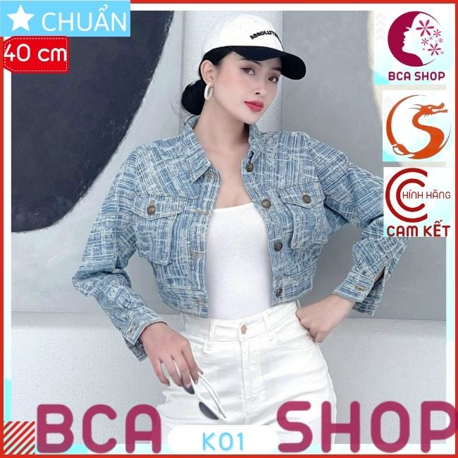 Áo khoác jeans nữ K01 ROSATA tại BCASHOP kiểu dáng croptop, thời thượng với chất jean cao cấp, phom chuẩn - xanh nhạt
