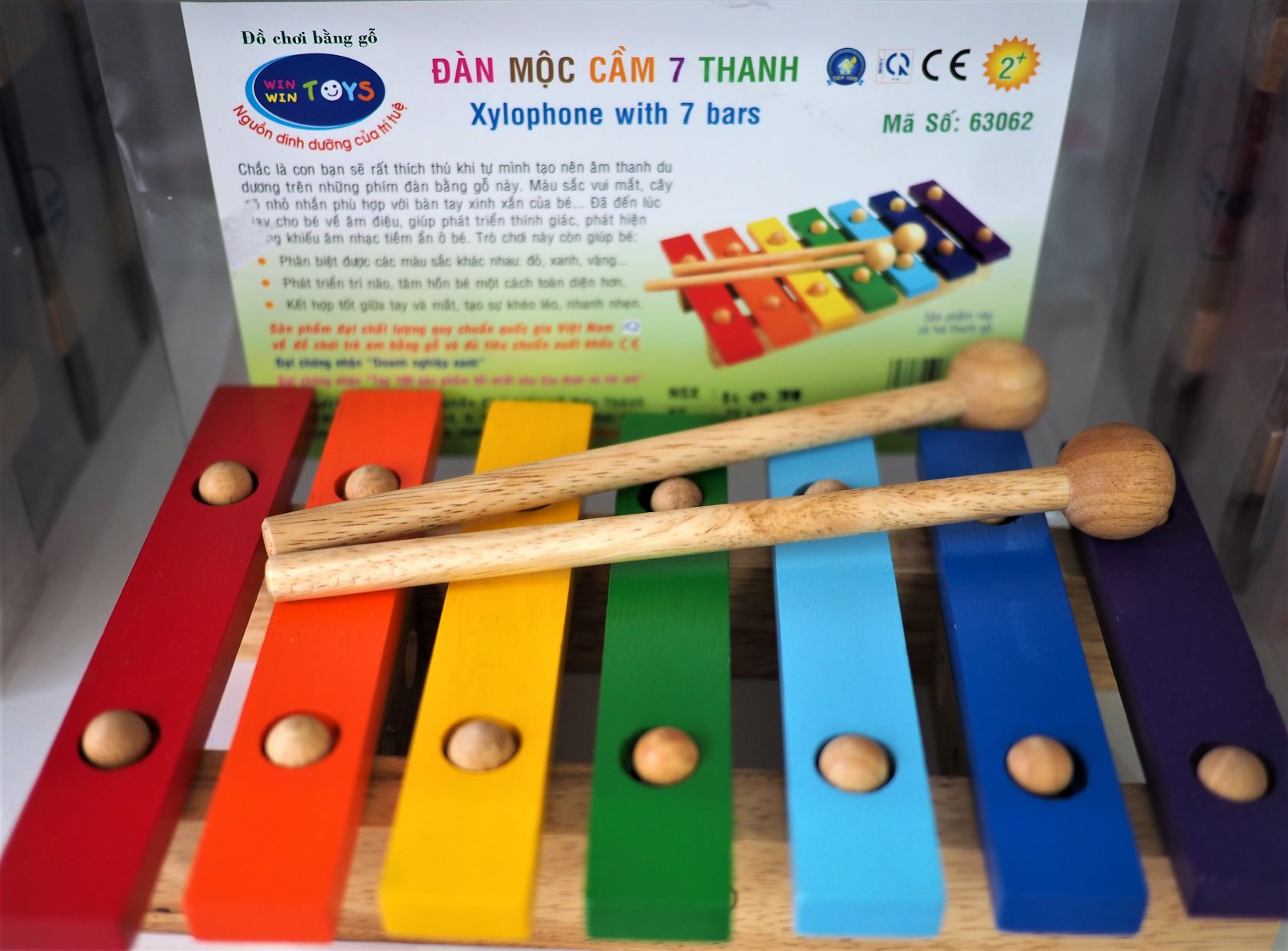 ĐÀN MỘC CẦM 7 THANH WINWINTOYS, ĐÓNG GỖ CHẮC CHẮN, ÂM THANH VUI TƯƠI, KÍCH THÍCH THÍNH GIÁC VÀ VẬN ĐỘNG TINH CHO TRẺ NHỎ