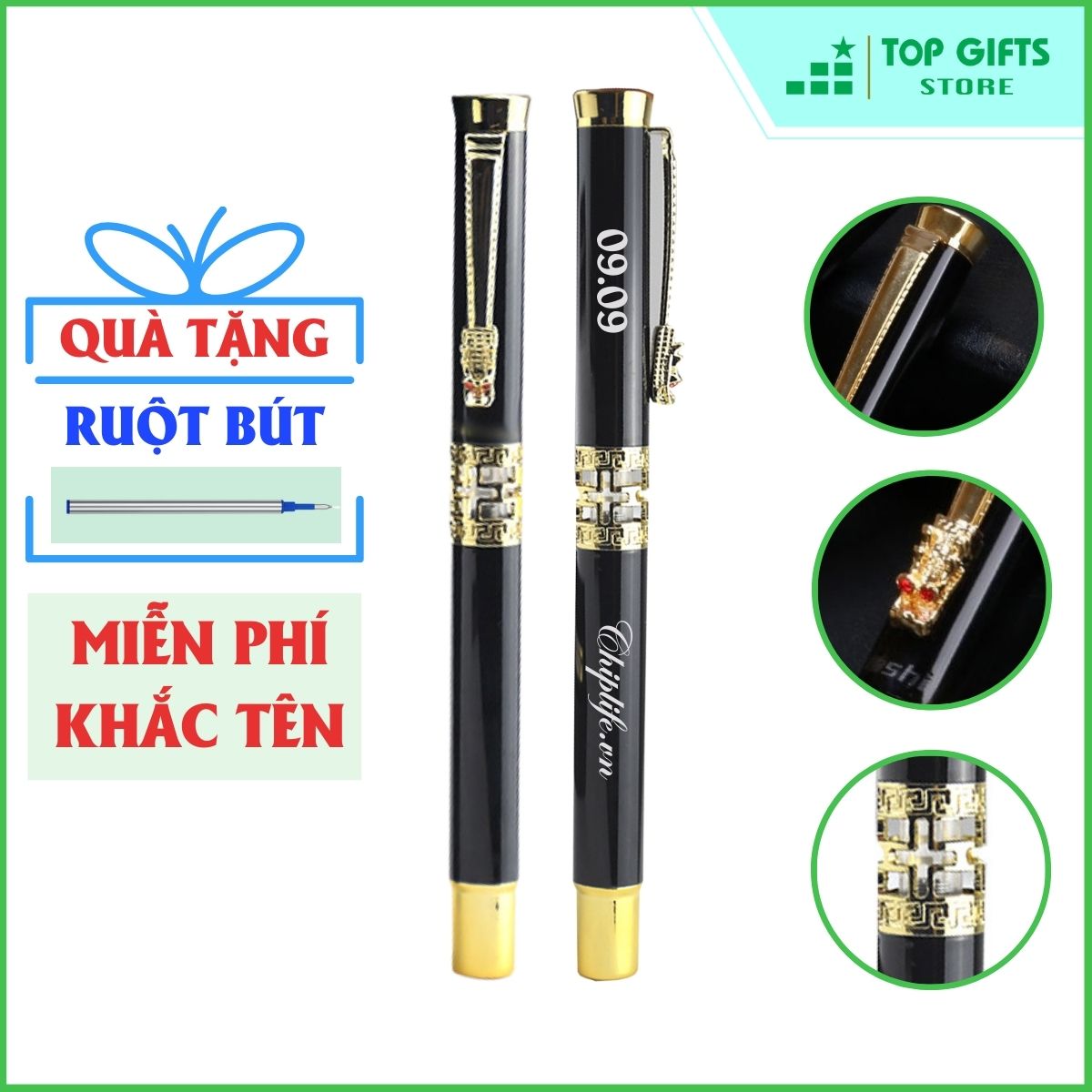 Bút ký tên kim loại nắp rồng chữ thập RP02 cao cấp khắc tên theo yêu cầu| Bút ký khắc tên + Ruột bút