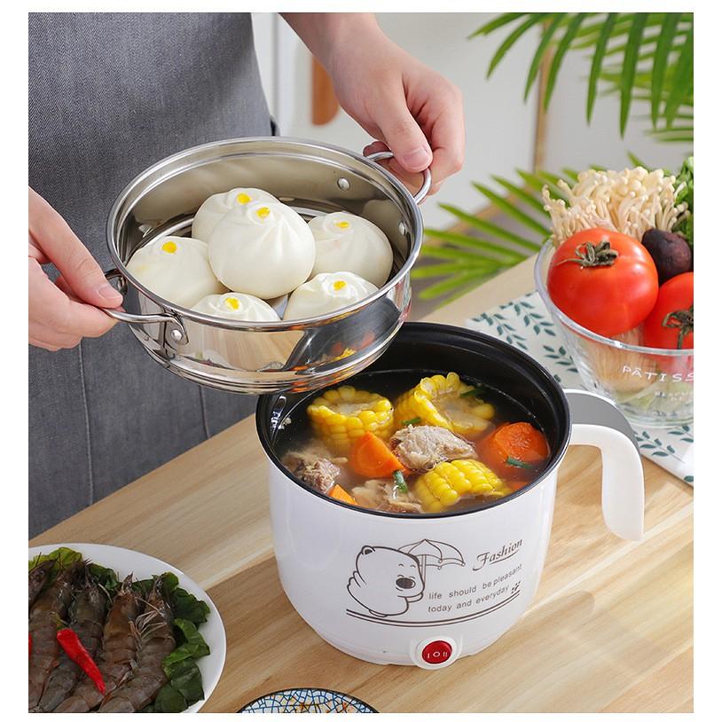 Ca Nấu Mì, Nấu Cơm Mini Siêu Tốc 18cm Kèm Giá Hấp Cooking Pot Có Tay Cầm Tiện Lợi