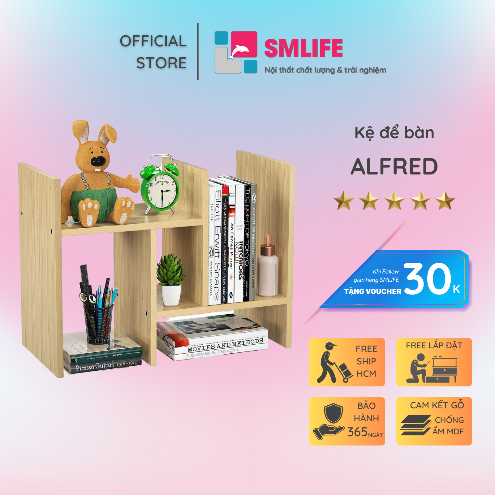 Kệ để bàn gỗ hiện đại SMLIFE Alfred | Gỗ MDF dày 17mm chống ẩm | D35xR17xC40cm