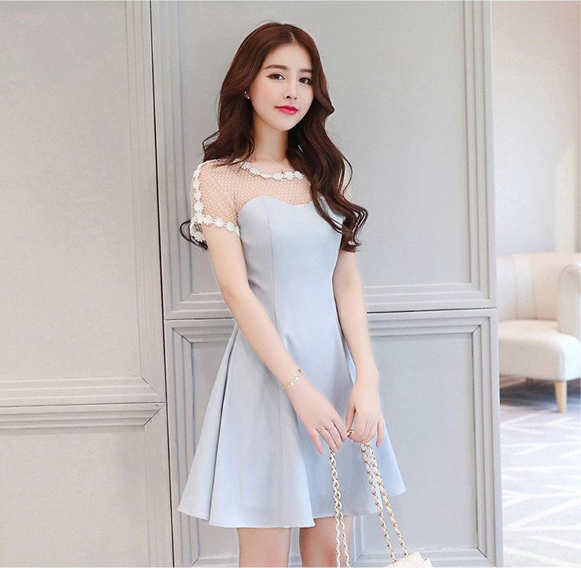 Đầm xòe đi tiệc phối ren sang chảnh-DX62