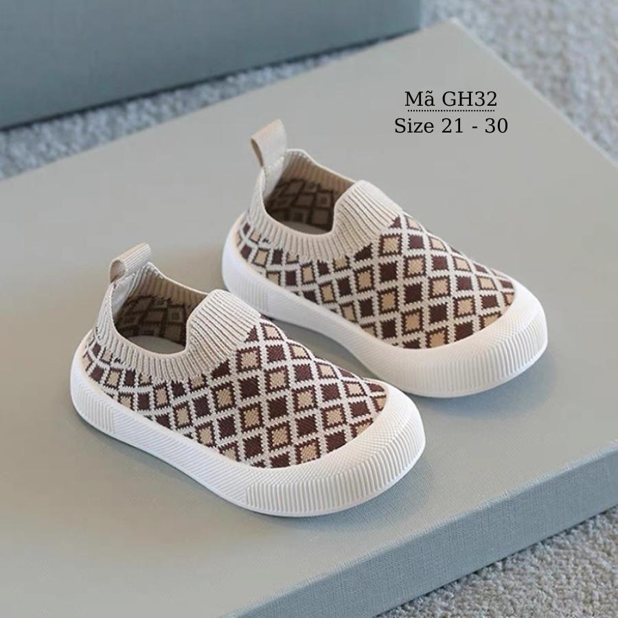 Giày bún giày lười trẻ em 1 - 5 tuổi giày bé trai bé gái len cổ thun nâu kem êm mềm thời trang phong cách Hàn Quốc GH32