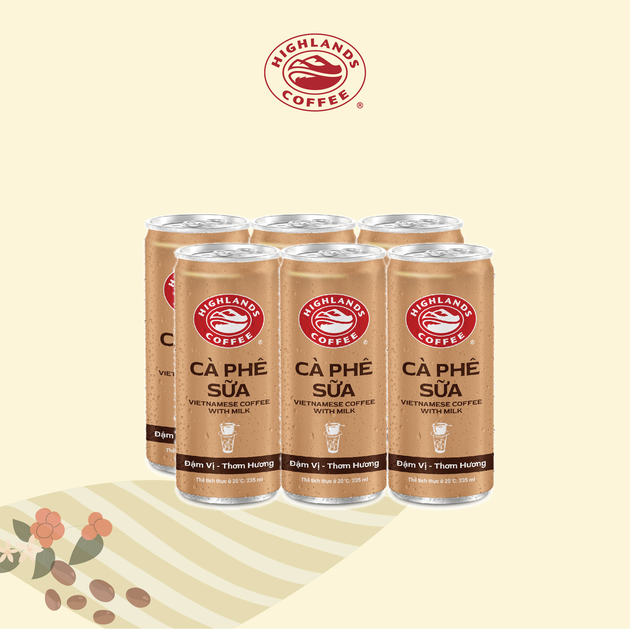 Lốc 6 Lon Cà Phê Sữa Highlands Coffee (235ml/Lon)