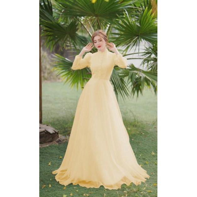 ĐẦM MAXI XOÈ TAY DÀI PHỒNG KẾT NÚT BỌC SIÊU XINH -MS44Y- SIZE M/L ĐẾN 57kg MMR