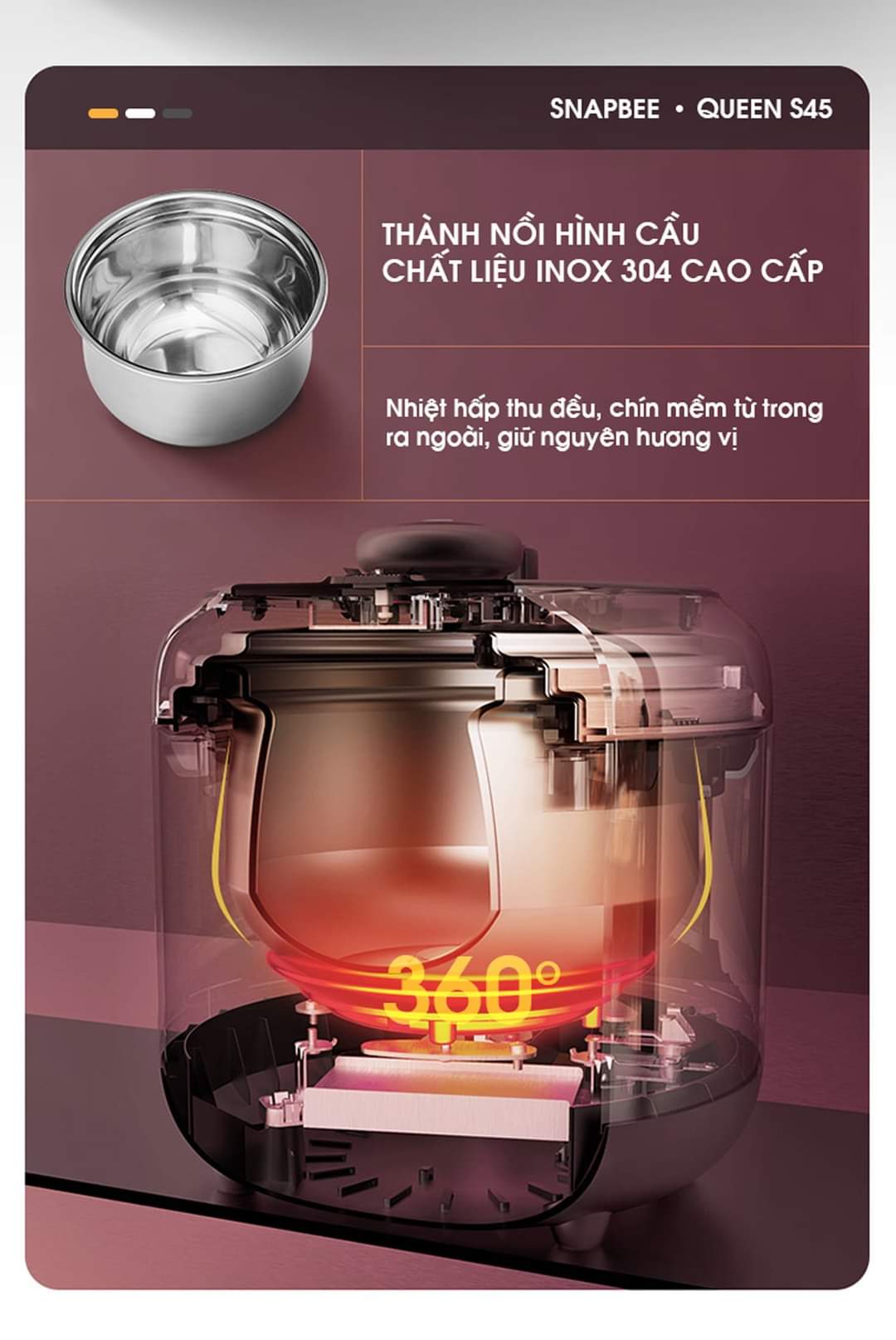 Nồi Áp Suất SNAPBEE Queen S45 Màu Xám Dung Tích 4.5lit 2 Lồng Nồi  [HÀNG CHÍNH HÃNG]