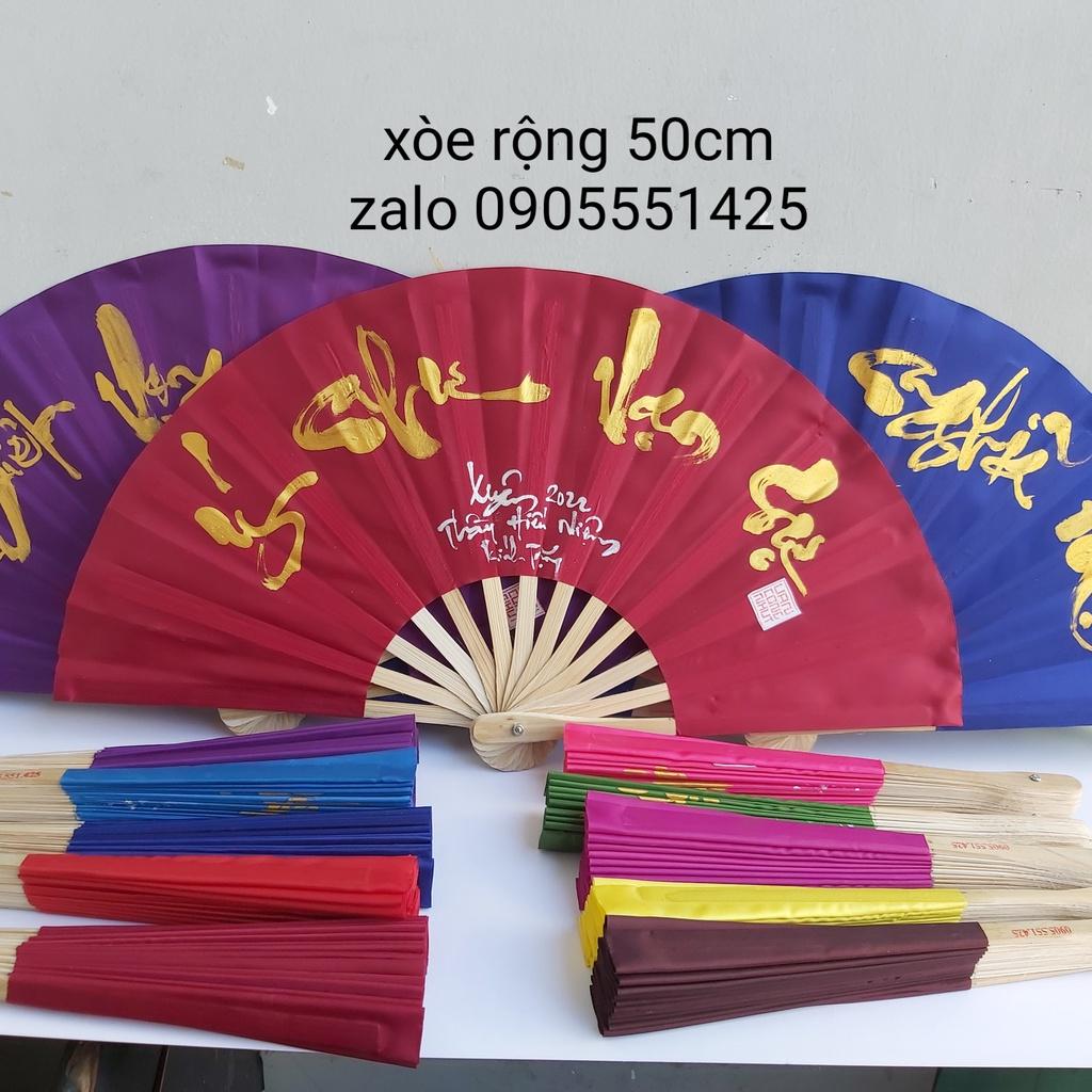1 Quạt vải viết thư pháp theo yêu cầu, xòe rộng 50cm. Quạt tranh trang trí.