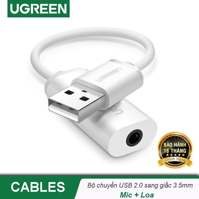 Bộ chuyển đổi USB sang cổng âm thanh 3.5mm UGREEN US206 30712 màu trắng - Hàng chính hãng