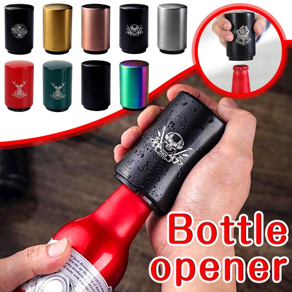 Beer Stainless Steel Bottle Press Automatic Cap Corkscrew Beer Wine Cocktail Ring Bottle Opener Bar Party Kitchen Tools