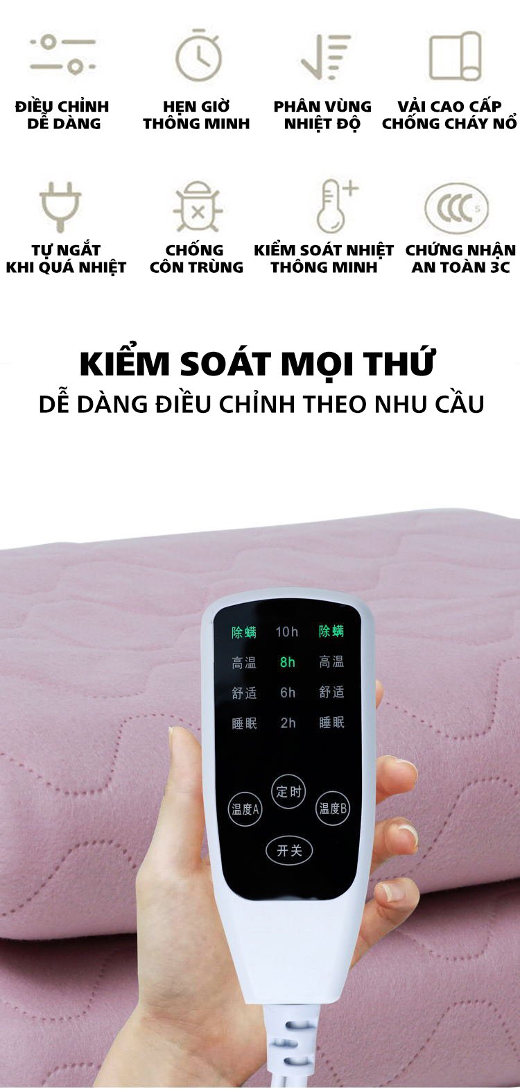 CHĂN ĐIỆN SƯỞI ẤM Chất Liệu Nỉ Cao Cấp 3 Size Lớn