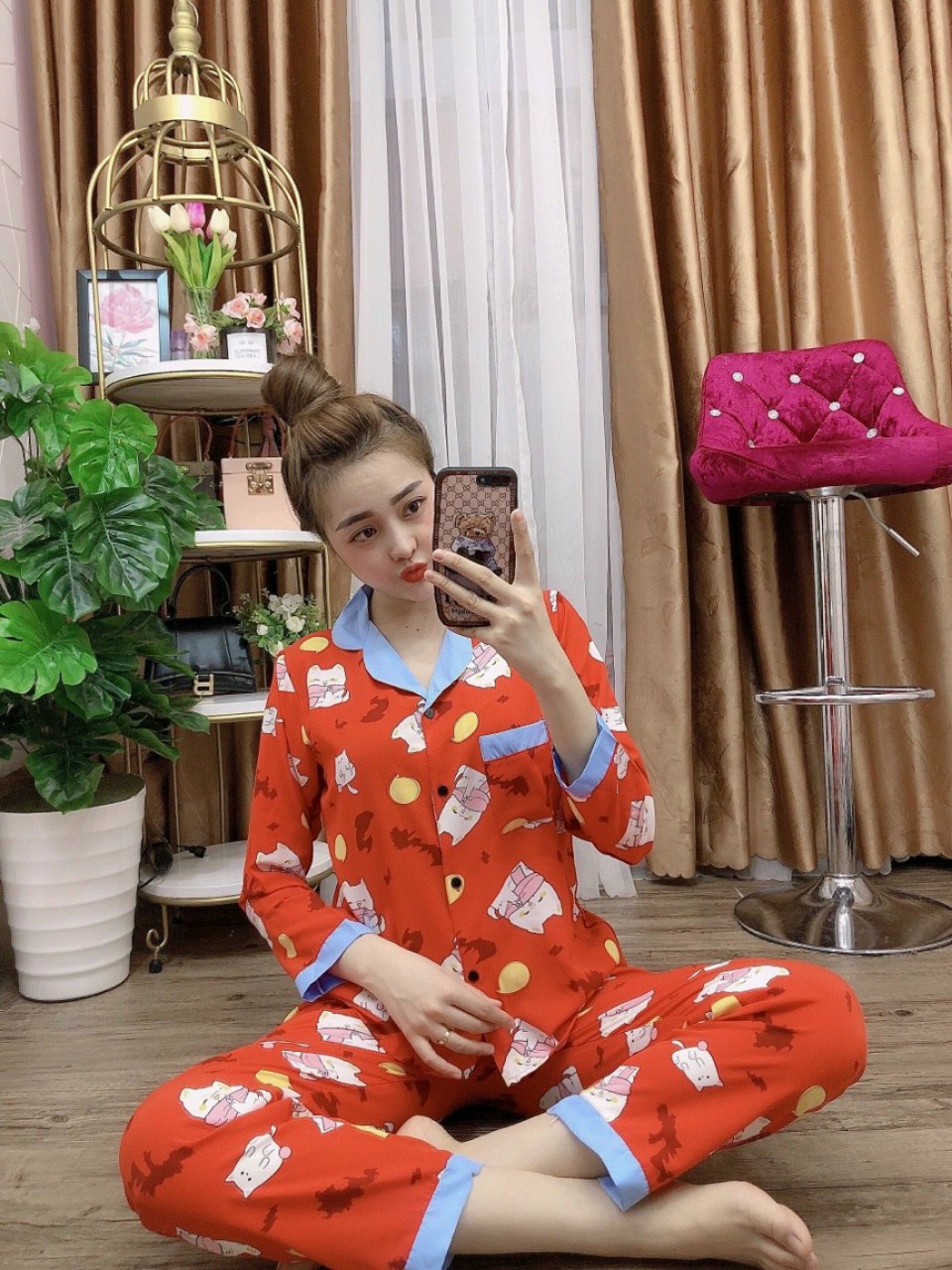 Bộ pijama mặt nhà lụa hàn cao cấp