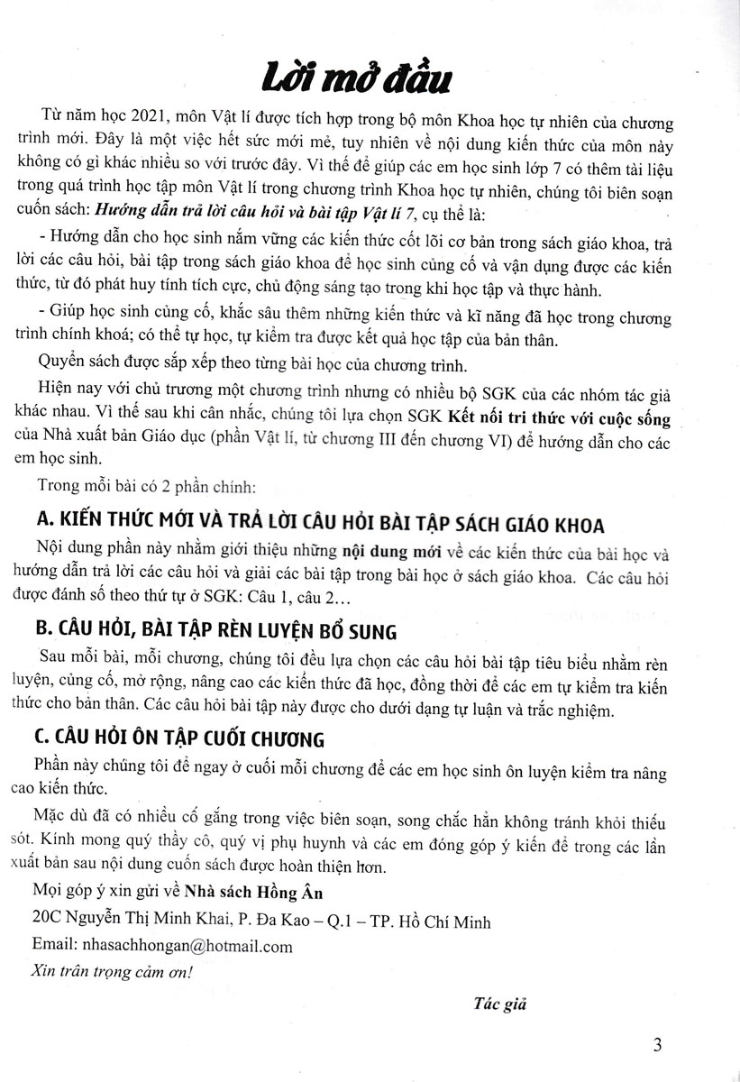 Sách tham khảo- Hướng Dẫn Trả Lời Câu Hỏi &amp; Bài Tập Vật Lí 7 (Khoa Học Tự Nhiên) (Bám Sát SGK Kết Nối Tri Thức Với Cuộc Sống)_HA