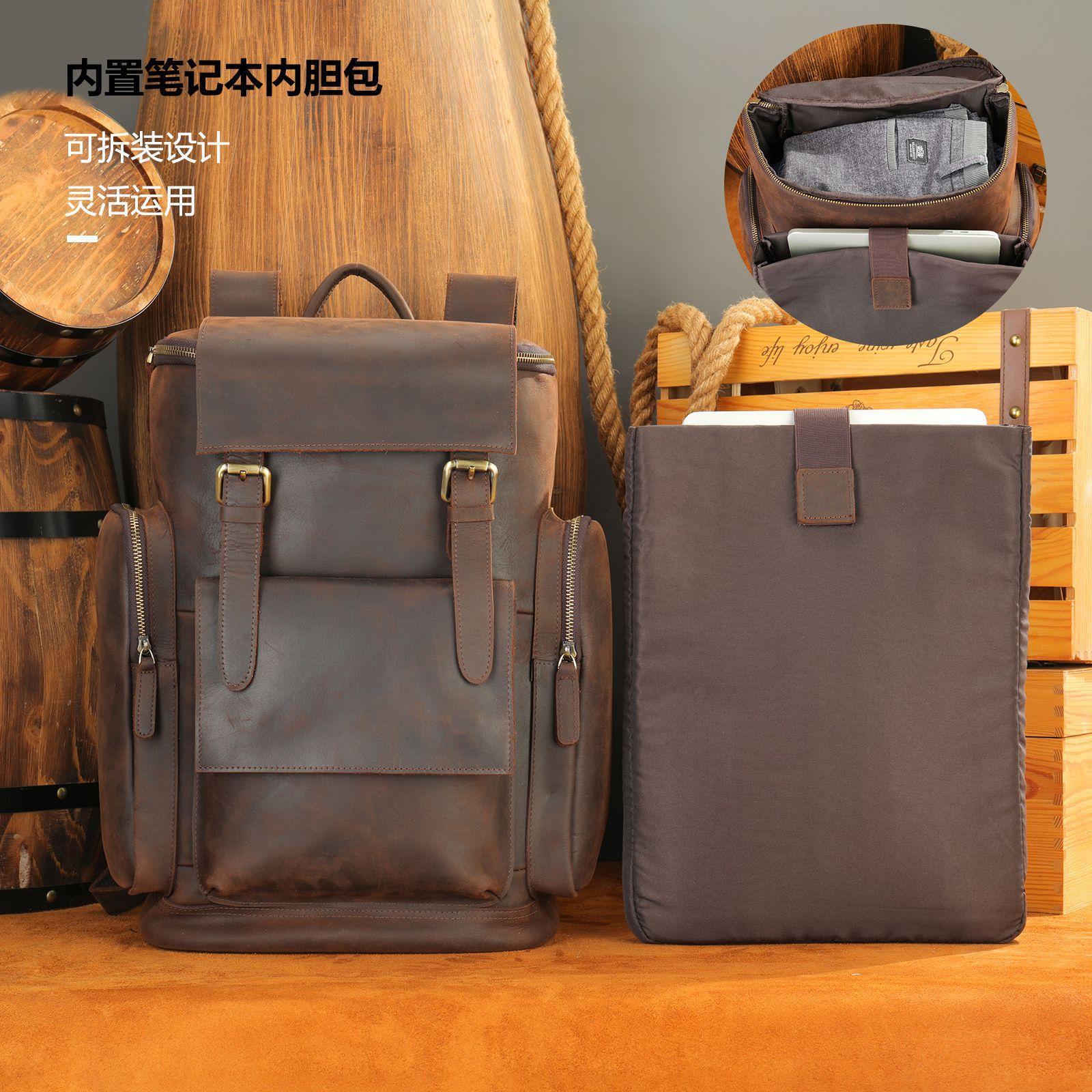 Quảng cáo bánh xe ngựa công suất lớn ngoài trời ba lô da ngựa điên túi nam phong cách cổ điển châu Âu và Mỹ túi đi bộ đường dài và leo núi cặp đi học lớn