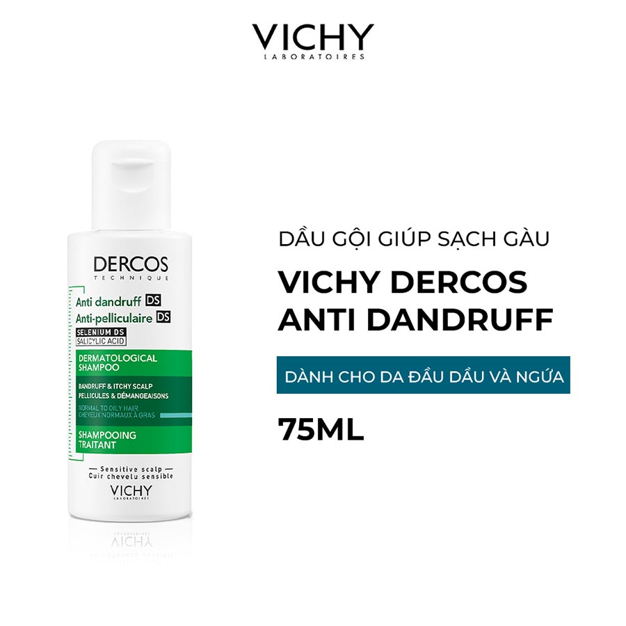 Dầu gội giúp sạch gàu dành cho da đầu dầu &amp; ngứa Vichy Dercos Anti Dandruff 75ml