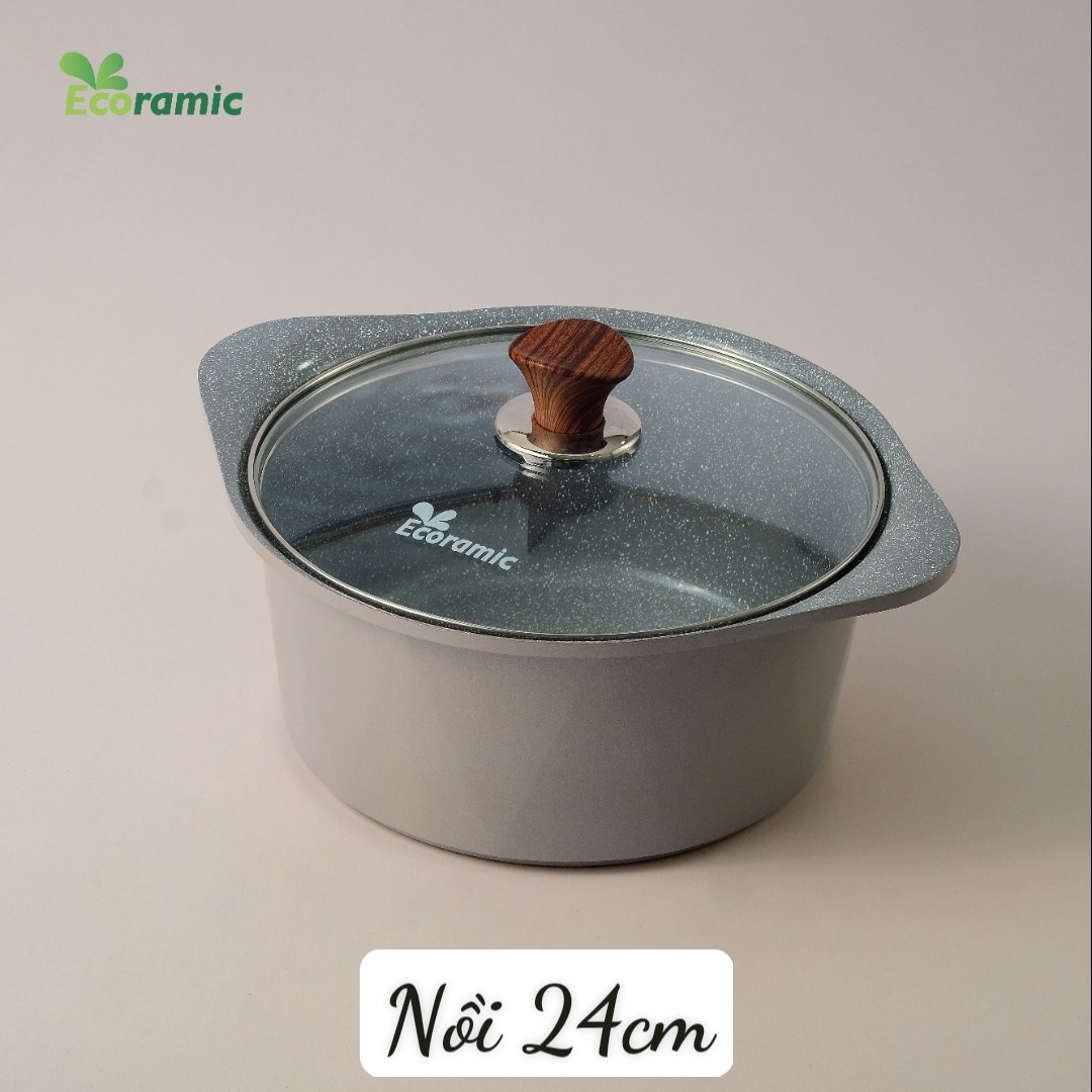 BÔ 5 NỒI CHẢO CAO CẤP ĐẾ TỪ ECORAMIC (NỒI 20CM, 24CM, CHẢO CẠN 24CM, CHẢO SÂU 26CM, NỒI LẨU 28CM)