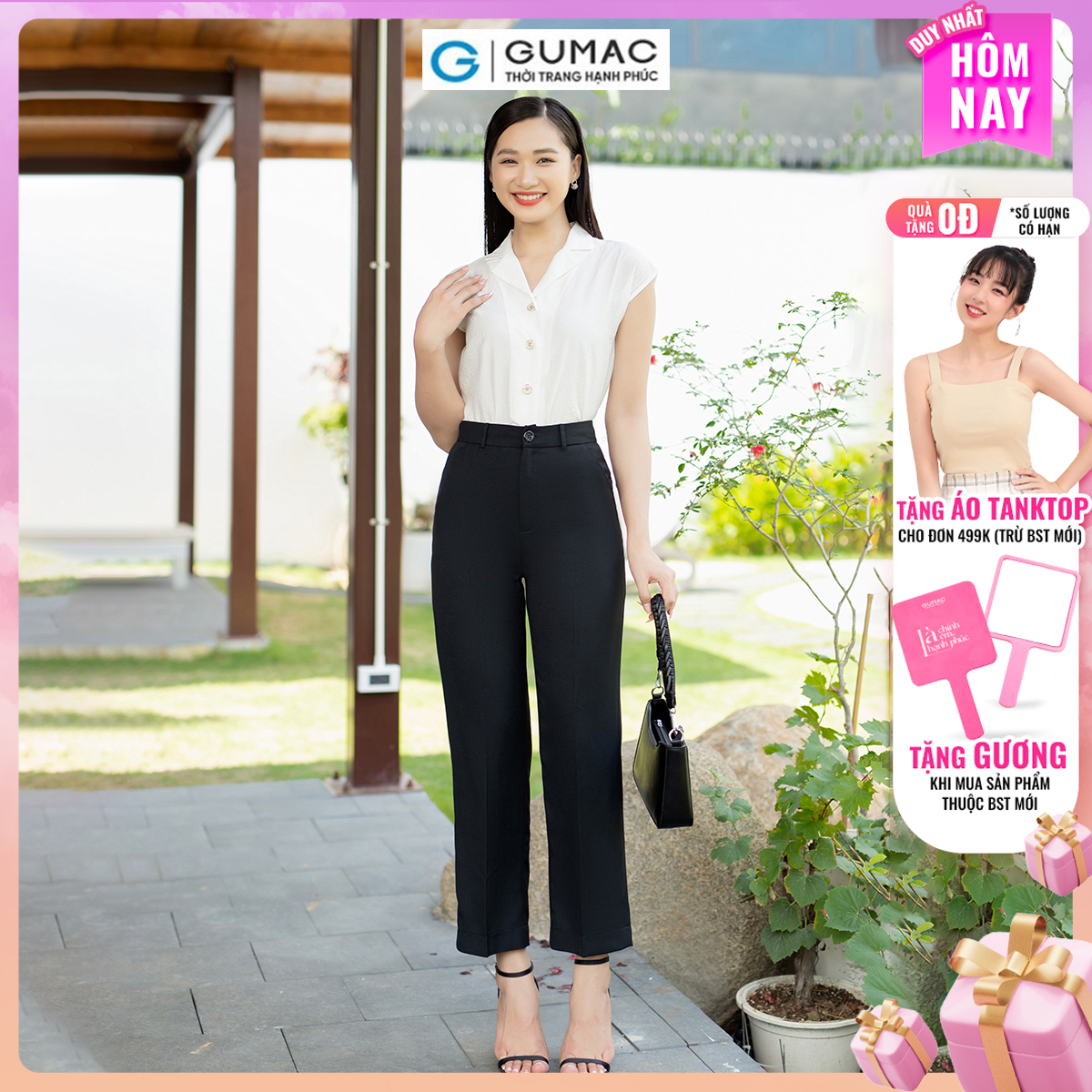 Quần tây nữ ống suông túi cơi sau tôn dáng thanh lịch công sở thời trang GUMAC QD07035