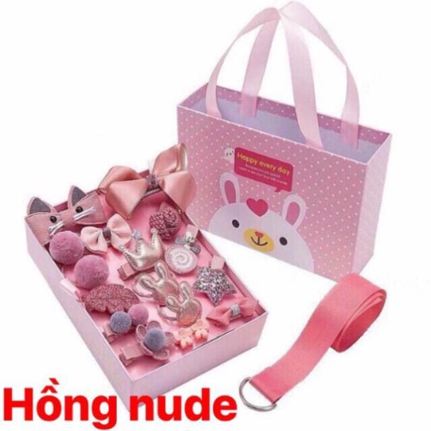 Hộp nơ kẹp tóc cho bé 18 chi tiết HN01 (tặng túi có quai xách