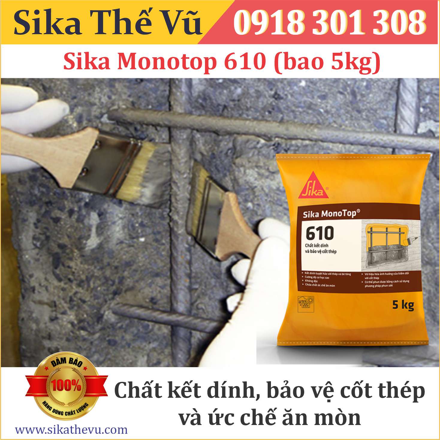 Vữa kết nối xử lý bảo vệ bê tông bị rỗ tổ ông-Sika Monotop 610 (bao 5kg).