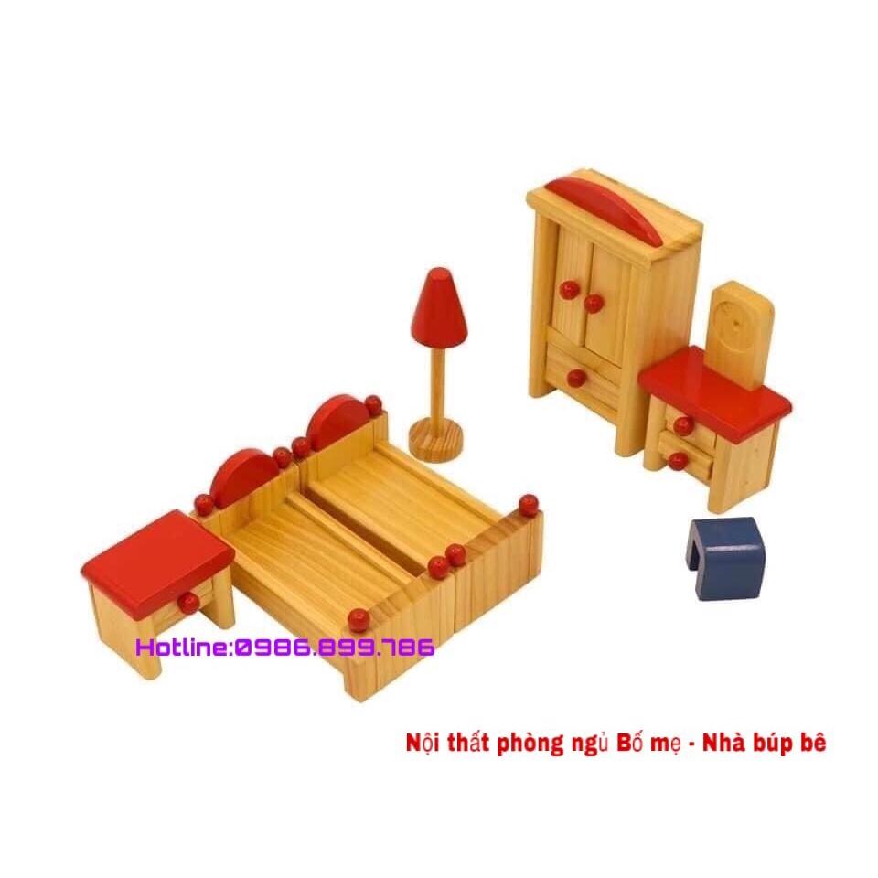 NHÀ BÚP BÊ GỖ + 6 gói thiết bị nội thất- đồ chơi sang chảnh-Đồ Chơi Giáo Dục cho Bé