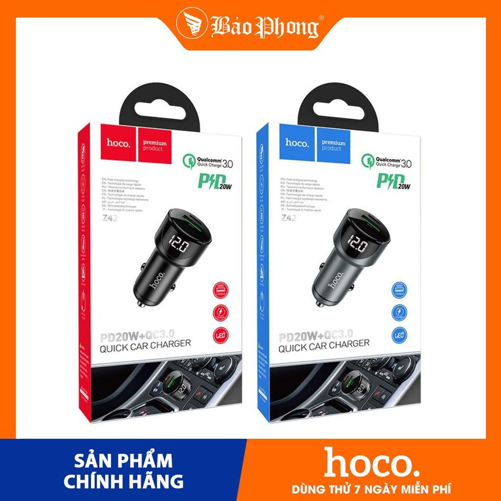 Tẩu sạc nhanh 20W trên xe hơi ô tô HOCO Z42 PD QC 3.0 hàng chính hãng