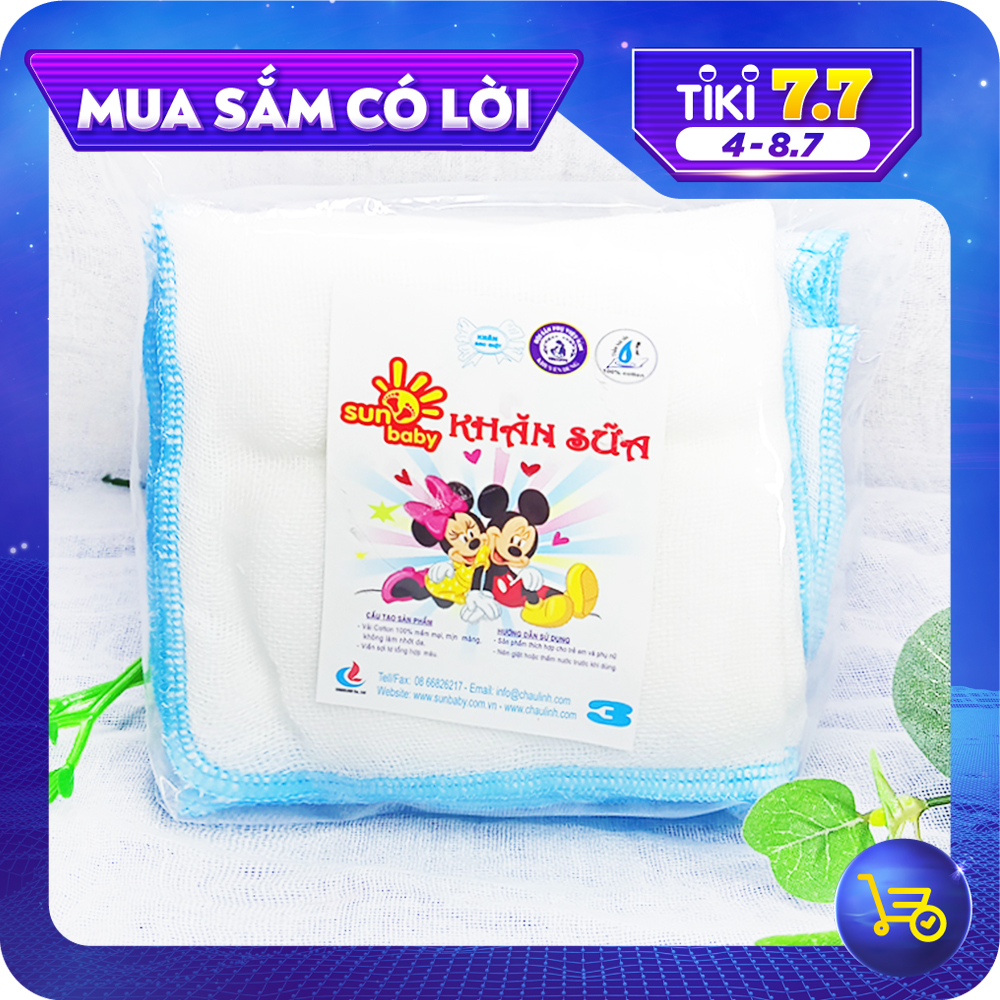 Bịch 10 Khăn sữa vải gạc Chuột Nhí SUNBABY 253D 4 lớp 25x25cm 100% cotton (Đồ dùng vệ sinh cho bé)