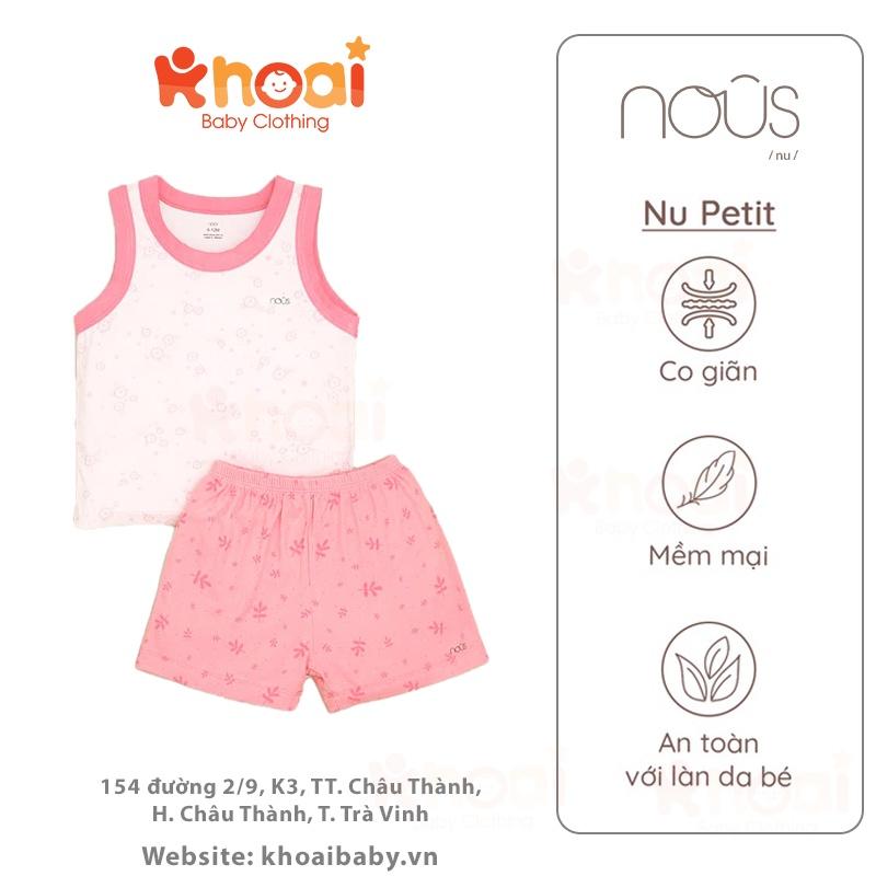 Bộ ba lỗ Nous trắng hồng hình cúc và lá nhí - Chất liệu Nu Petit 95% cotton