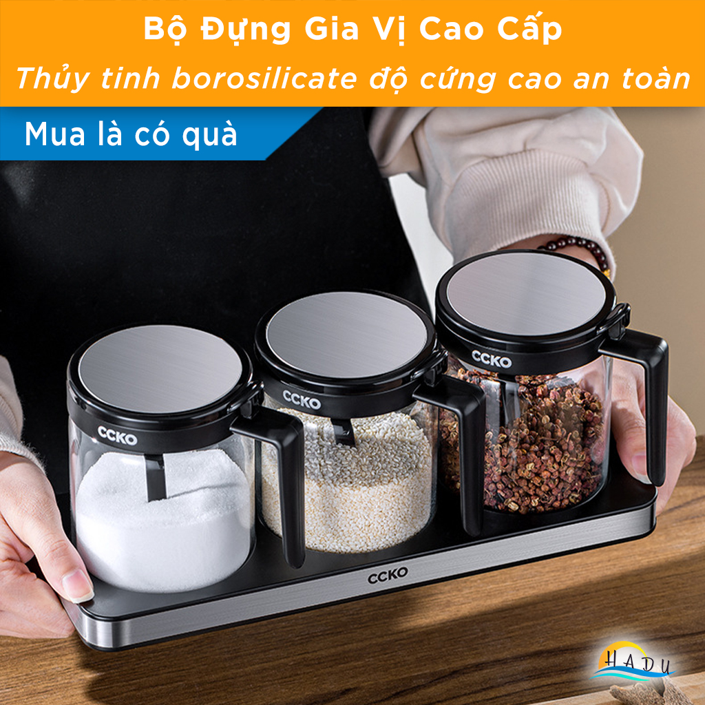 Bộ Đựng Gia Vị Nhà Bếp Thủy Tinh Cao Cấp Kèm Thìa Đạt Chất Lượng Đức CCKO