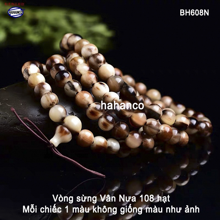 Chuỗi vòng tay/vòng cổ bằng sừng vân nưa 108 hạt/8mm (BH608N) Mang lại May Mắn - Tài Lộc