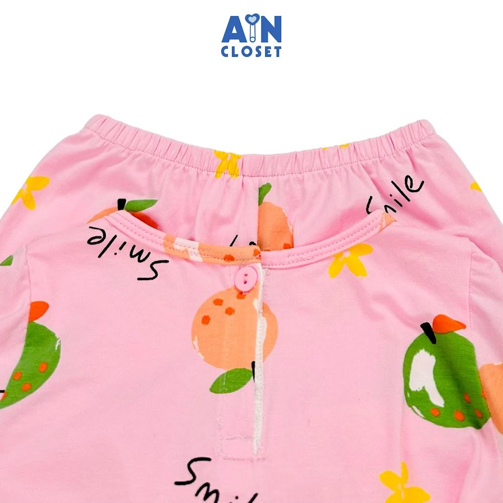 Bộ quần áo dài bé gái họa tiết Quả Xanh nền hồng thun cotton - AICDBGFGNF2U - AIN Closet