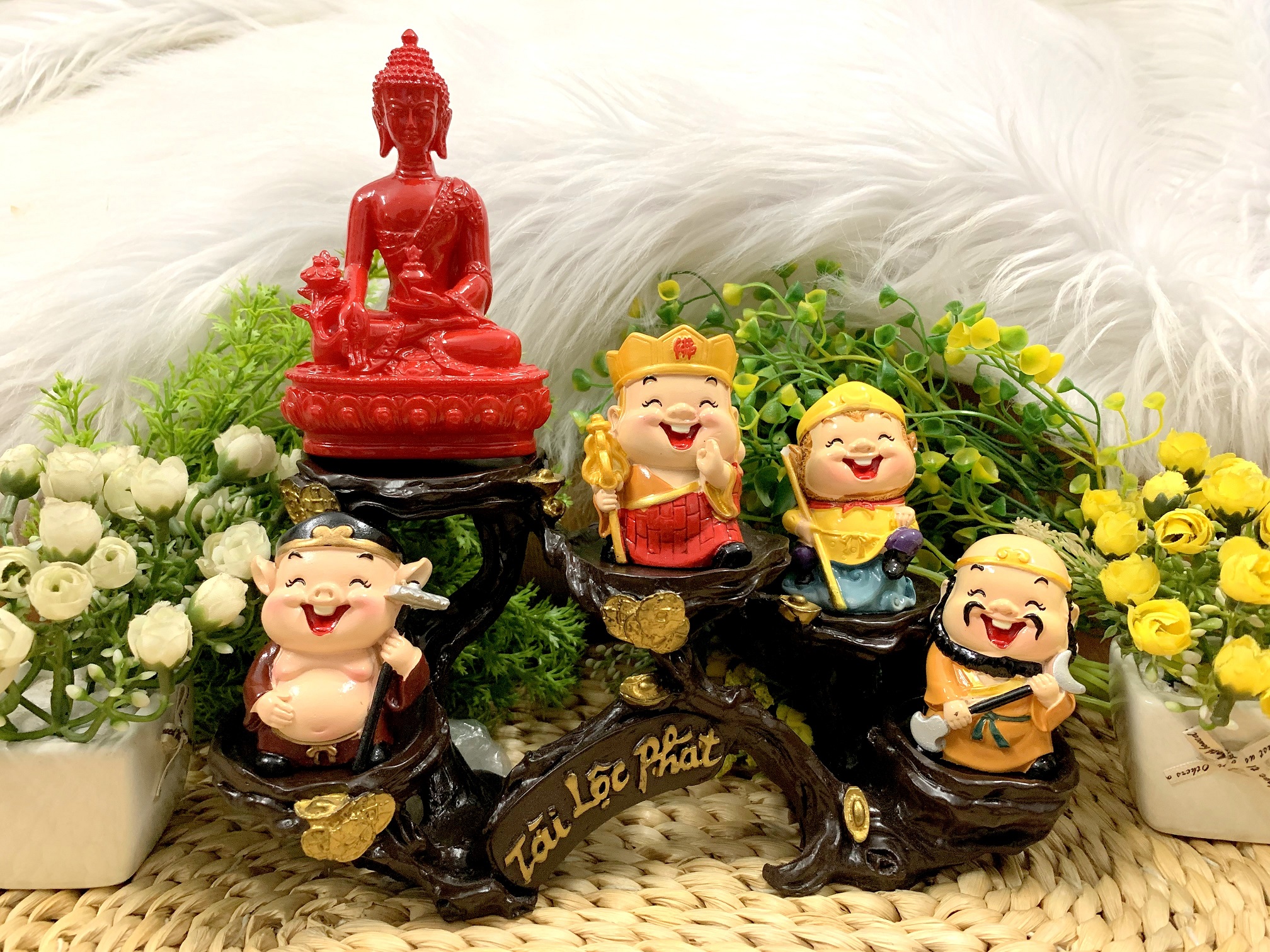 Bộ Tượng Phật Tổ và Thầy Trò Đường Tăng tọa đế Tài Lộc Phát ( Hình Thật )