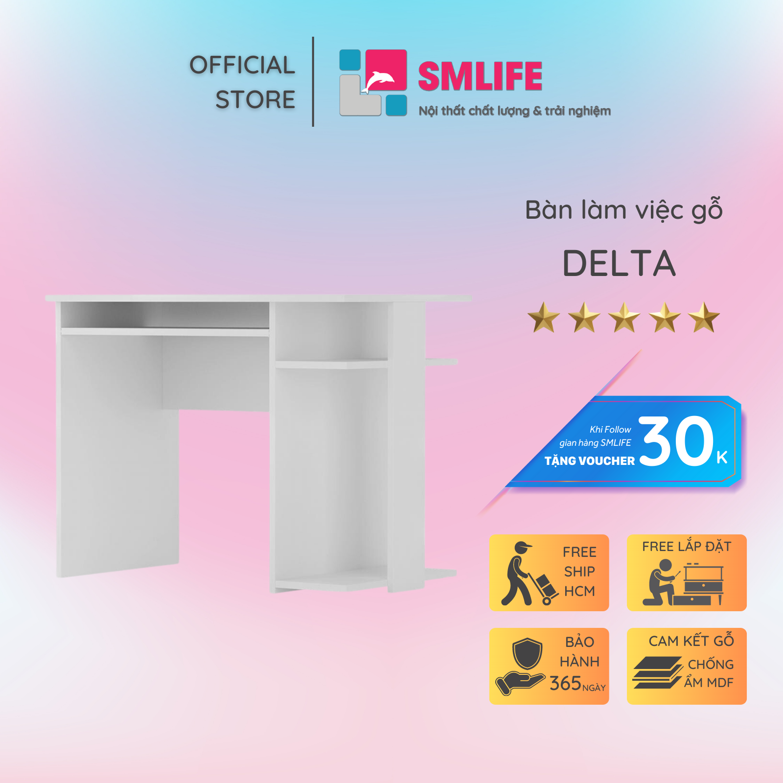 Bàn vi tính gỗ sang trọng SMLIFE Delta