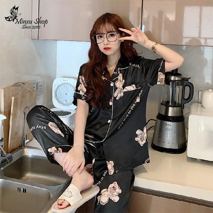 Bộ đồ Pijama lụa, bộ ngủ mặc nhà Minxu Shop, quần dài áo ngắn tay - sang chảnh - chất Lụa mềm mịn, thoải mái (Mã PP)