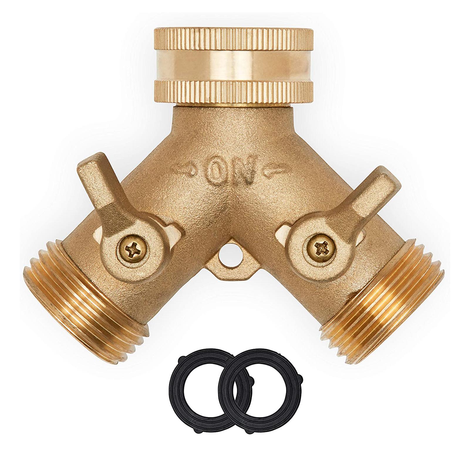 Heavy Duty Brass Garden Hose Connector 2-way Splitter Hose Tap Adapter with 2 Valves