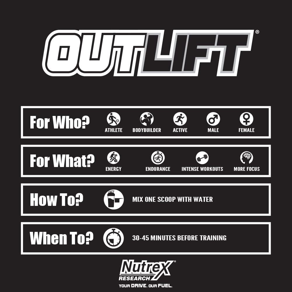 Nutrex Outlift Pre-Workout 30 Liều, Tăng Sức Mạnh Sức Bền, Năng Lượng Trước Tập, Citrulline, BCAA, Creatine, Beta-Alanine, Taurine