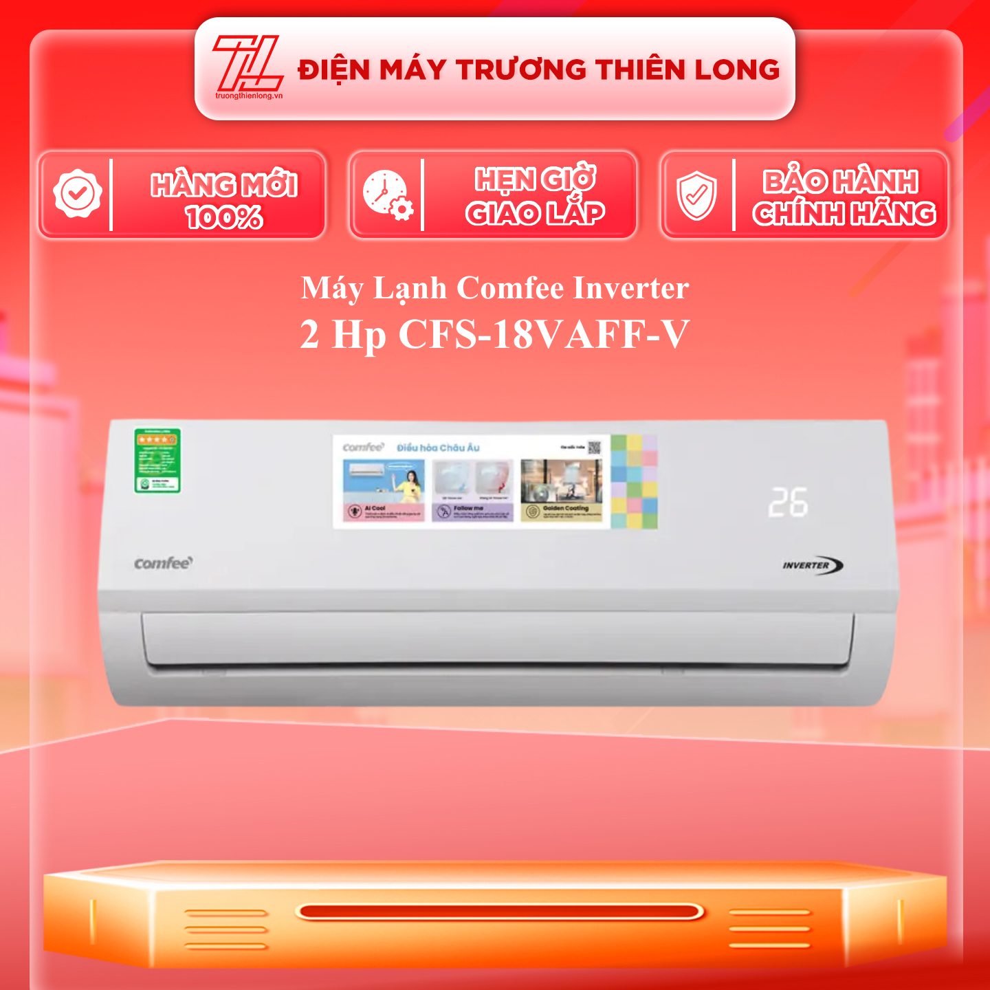 Máy Lạnh Comfee Inverter 2Hp (17.500 BTU) CFS-18VAFF-V - HÀNG CHÍNH HÃNG - Bảo hành 24 tháng - CHỈ GIAO HỒ CHÍ MINH - Kết nối Wifi, Điều khiển bằng giọng nói Smart App -  Làm lạnh nhanh 6s - Chế độ tự làm sạch dàn lạnh, kháng khuẩn
