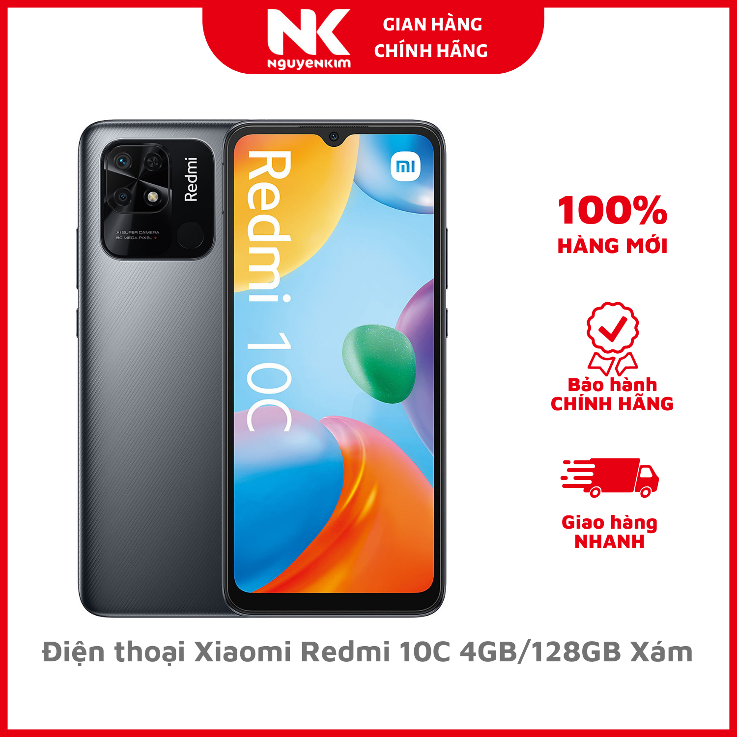 Điện thoại Xiaomi Redmi 10C 4GB/128GB Xám - Hàng Chính Hãng