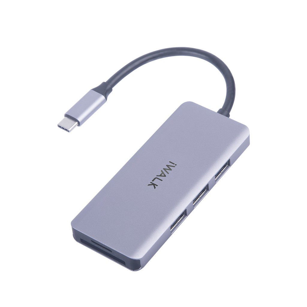 Hub chuyển đổi USB-C iWalk ADH006 7-in-1 4K HDMI, Quick Charge PD 3.0 100W với 7 cổng 3*USB/HDMI/SD/TF/Type C dành cho Macbook Pro, iPad Pro - Hàng chính hãng