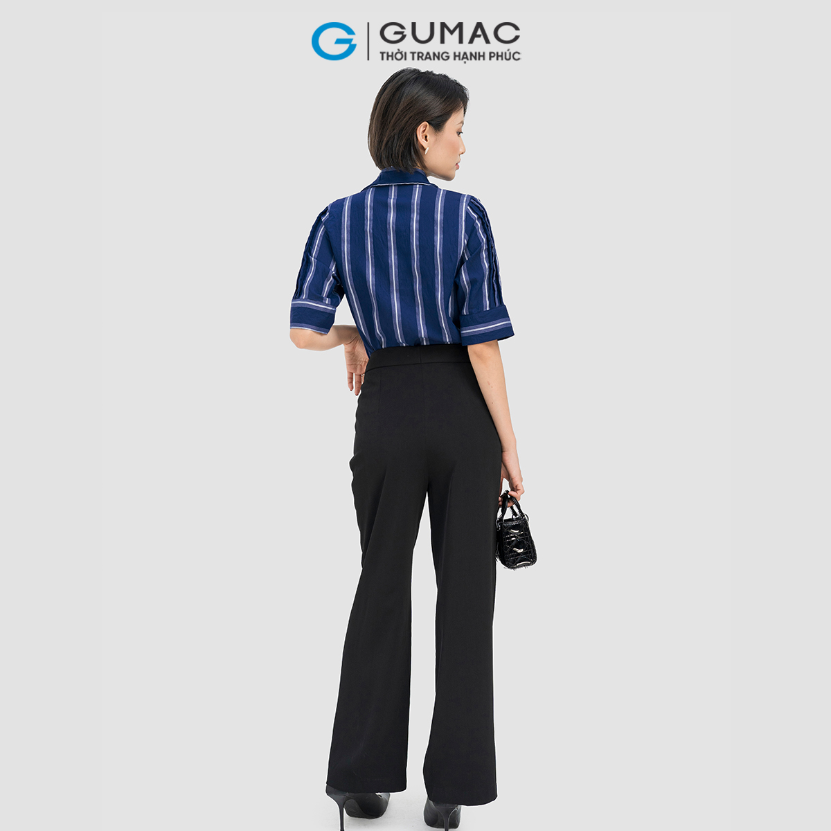 Quần tây nữ suông lưng kiểu phối dây thắt nơ thanh lịch công sở GUMAC QD04012