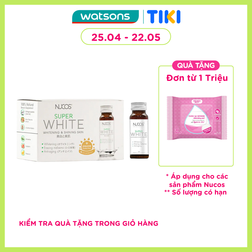 Thực Phẩm Bảo Vệ Sức Khỏe Nucos Super White Whitening & Shining Skin Giúp Sáng Da 50ml x 10 Chai