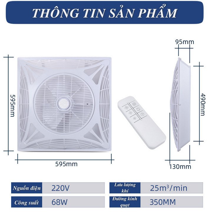 Quạt Ốp Trần Thạch Cao Siêu Mát cho hộ gia đình BPT-60-A Remote Điều Khiển Từ Xa