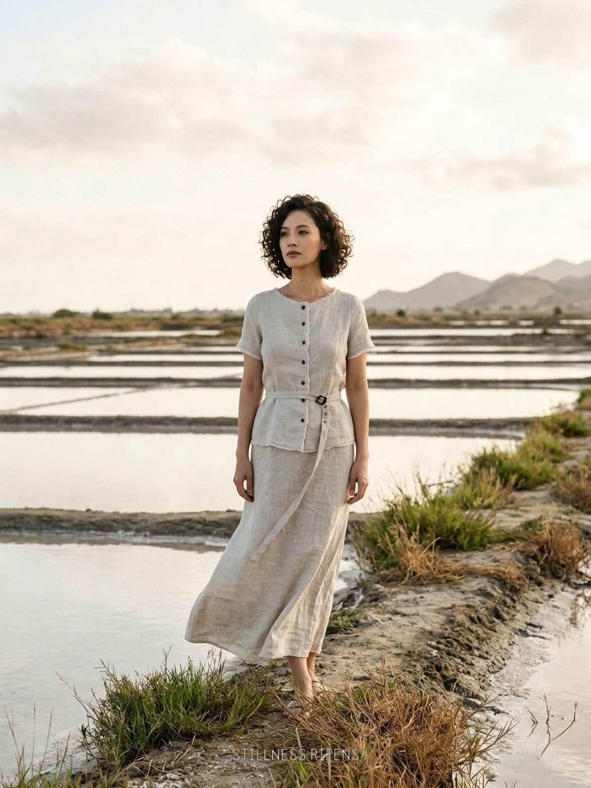 Áo Linen Tua Rua Rút Chỉ Lanh Xám TOP220 Thời trang thiết kế Hity