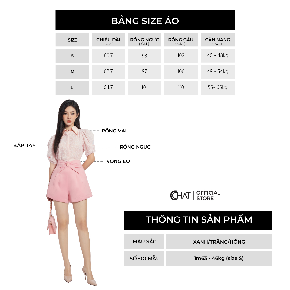 Áo Sơ Mi Nữ  Kiểu Cổ Nẹp Giấu Khuy Chất Voan Tơ Nhập Khẩu 13FNV8005ST