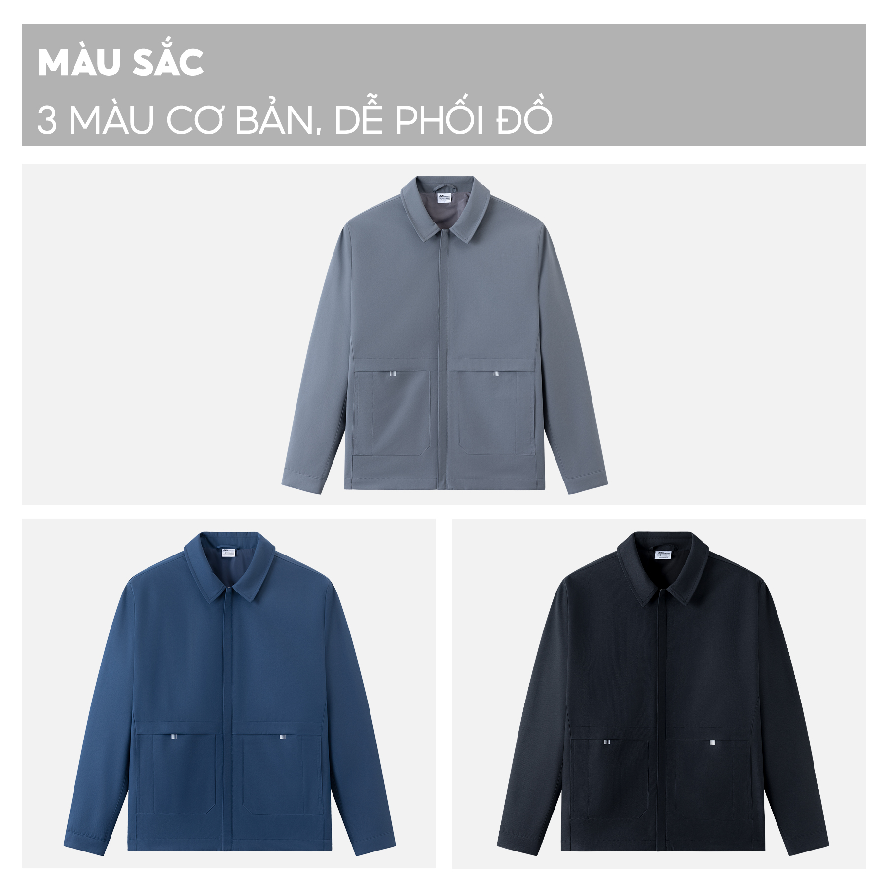 Áo Khoác Nam Jacket Cổ Bẻ 5S FASHION, Vải Gió Phom Regular Fit, Thiết Kế Trơn Túi Dáng Hộp, Khóa Kéo Tiện Lợi