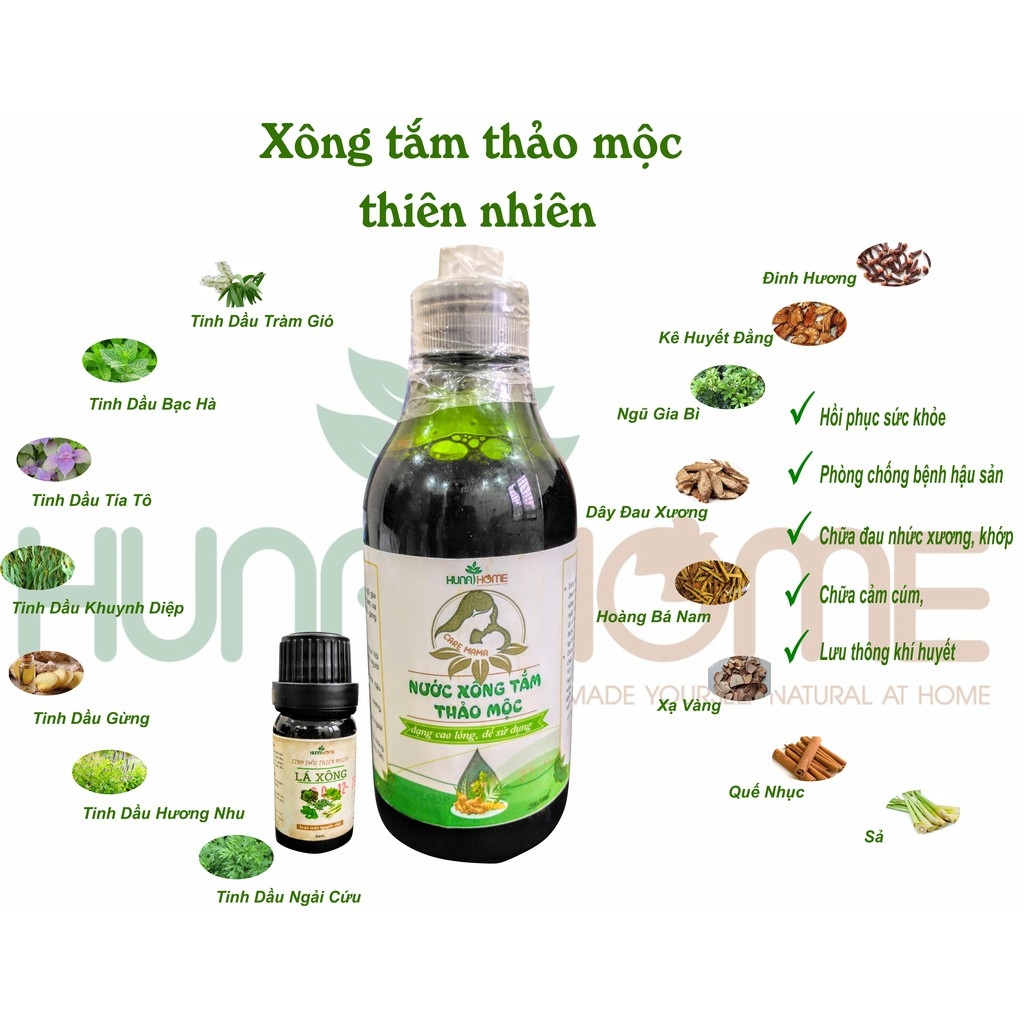 Combo nước xông tắm thảo mộc kết hợp tinh dầu lá xông thiên nhiên