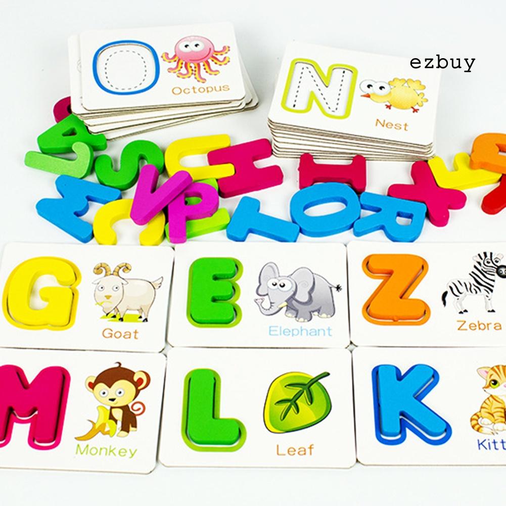 EY-Wooden English Alphabet Puzzle Flashcard with Pen Education Kids Toy