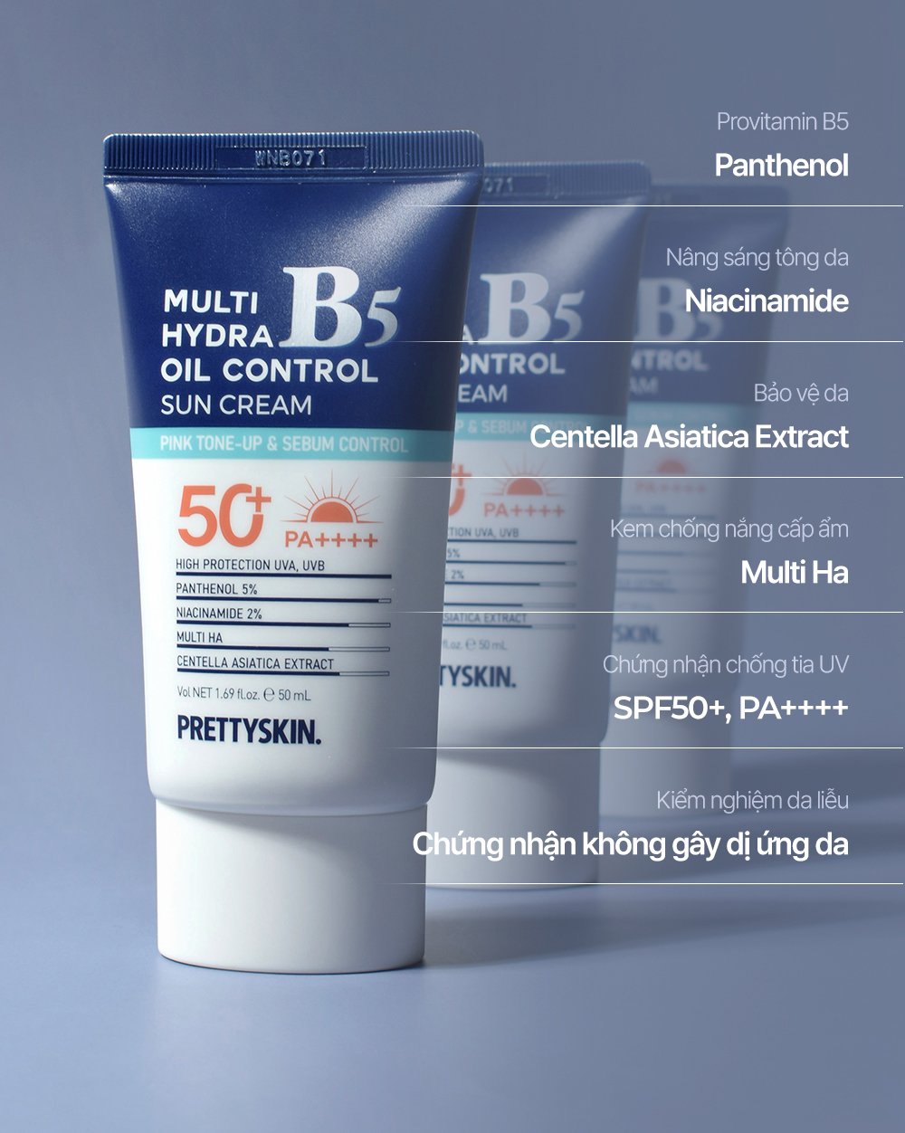Kem chống nắng nâng tông, kiểm soát dầu nhờn Pretty Skin Multi Hydra B5 Exosome Oil Control Sun Cream Hàn Quốc 50ml