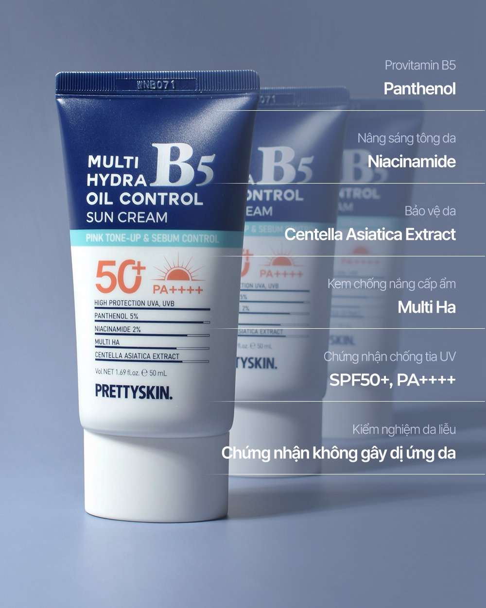 Kem chống nắng nâng tông, kiểm soát dầu nhờn Pretty Skin Multi Hydra B5 Oil Control Sun Cream 50ml