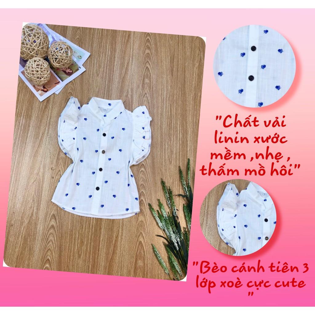 ÁO SƠ MI BÉ GÁI NHIHOUSE71 LINEN TAY CÁNH TIÊN HỌA TIẾT DỄ THƯƠNG